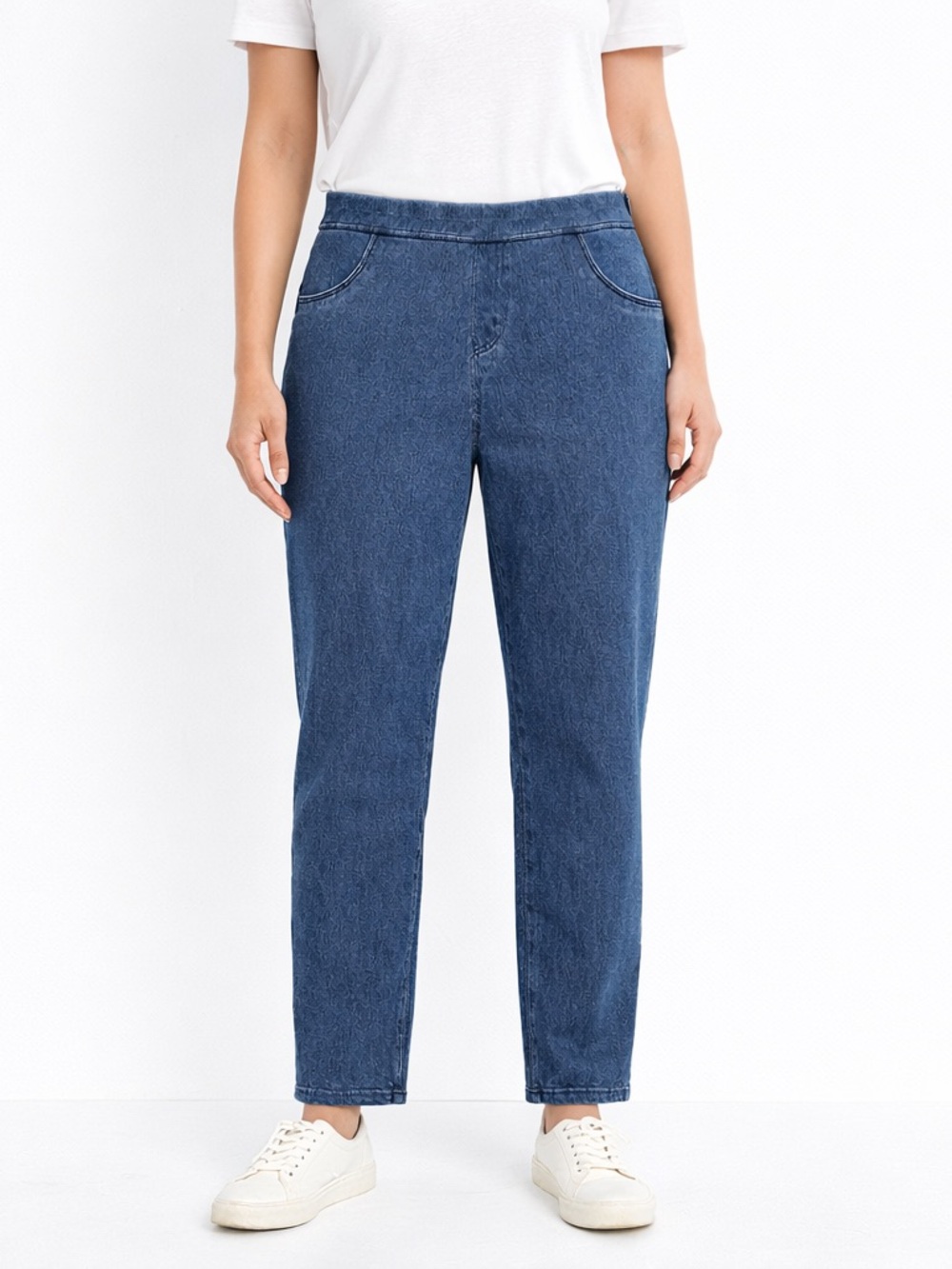 Pull On Stretch Denim Jeans Blue Elastic Waist Straight Leg XL